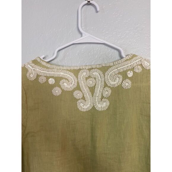 Calypso St. Barth | Chartreuse Linen Tunic Embroidered Sequin Boho - Picture 9 of 9